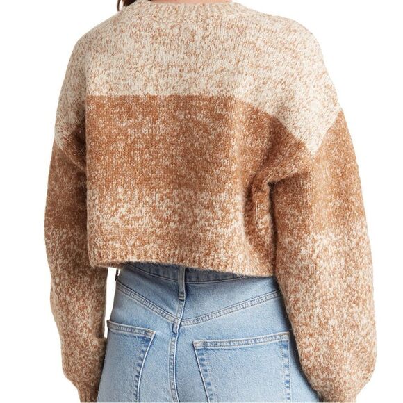 ELODIE STRIPE MARLED CROP SWEATER IN IVORY COMBO Sz M - Picture 4 of 6